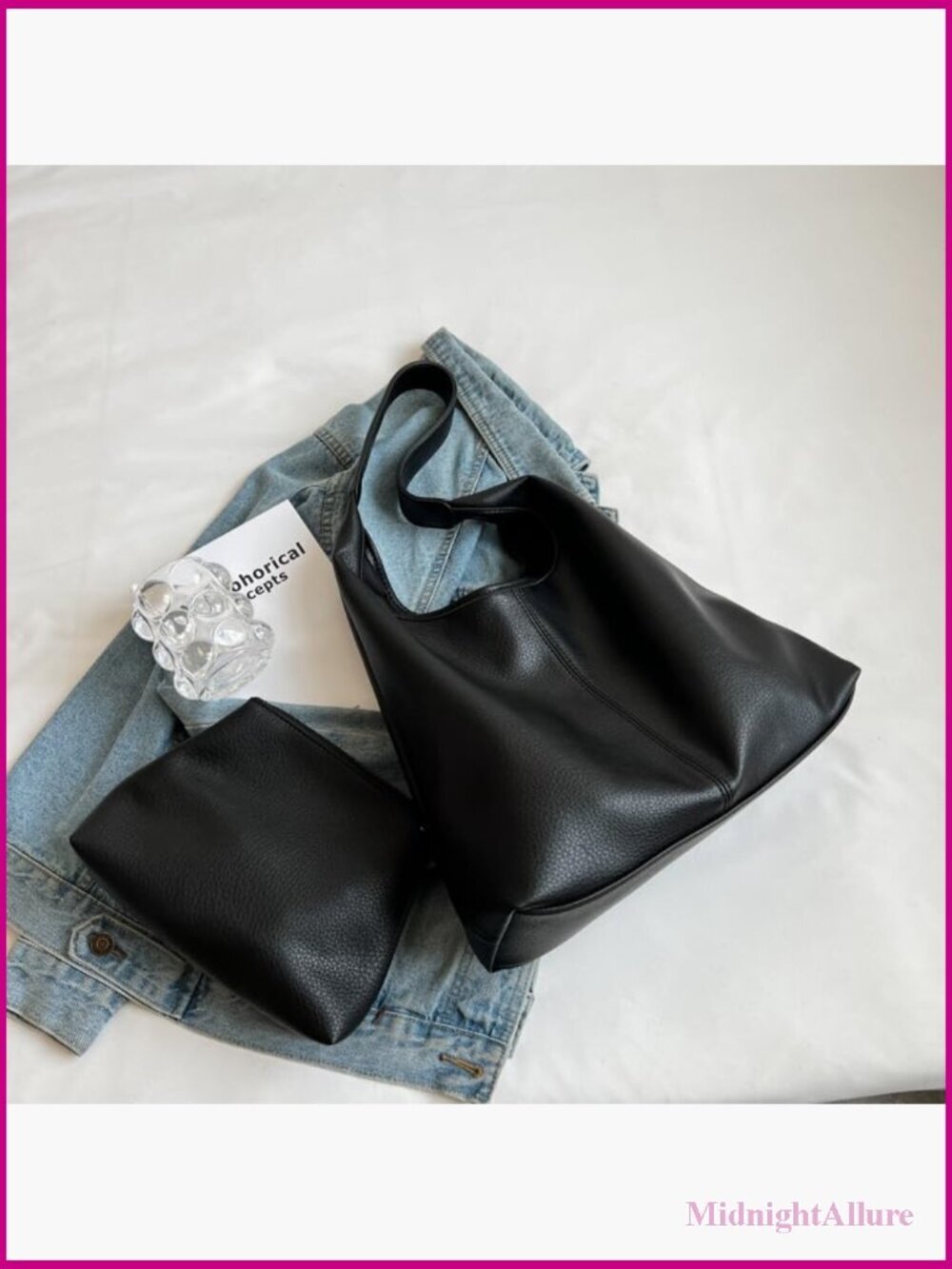 Slouchy Hobo Tote Bag Set - Soft PU Leather Shoulder Purse 2-Pack - Picture 4 of 7